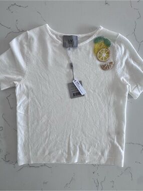 NWT LIV Milano Eggshell Lemon Beaded Knit Top XS Coastal Italian Summer Tee